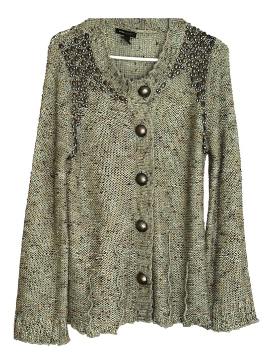 BCBGMaxAzria Sweaters - BCBG Maxazria Green Knit Cardigan Embellished Large Buttons